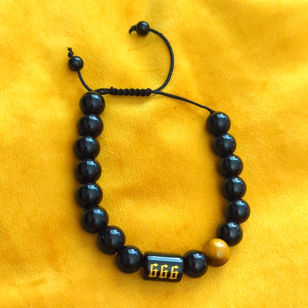Obsidian Tiger Eye Chinese Lucky Number Bracelet